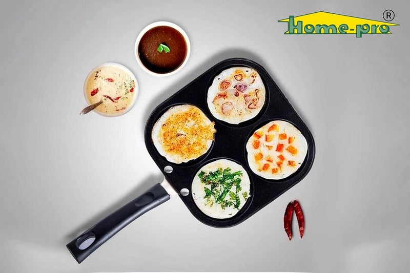 Home Pro HomePro 12 Cavity Appam Patra Mini Uttapam 4 Cavity Aluminum Nonstick Coating Steel Lid Bakelite Handle Combo Pack - Image 5