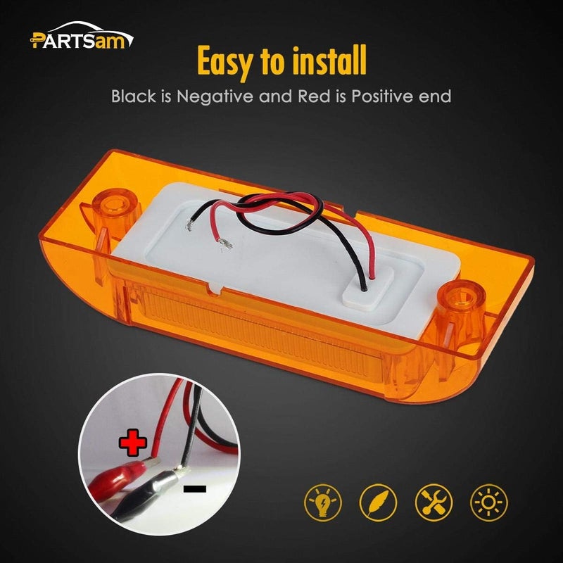 Partsam Amber Lens 2" x 6" Rectangular 13 Diode LED Marker Light with Reflector (Pack of 10) - Image 4