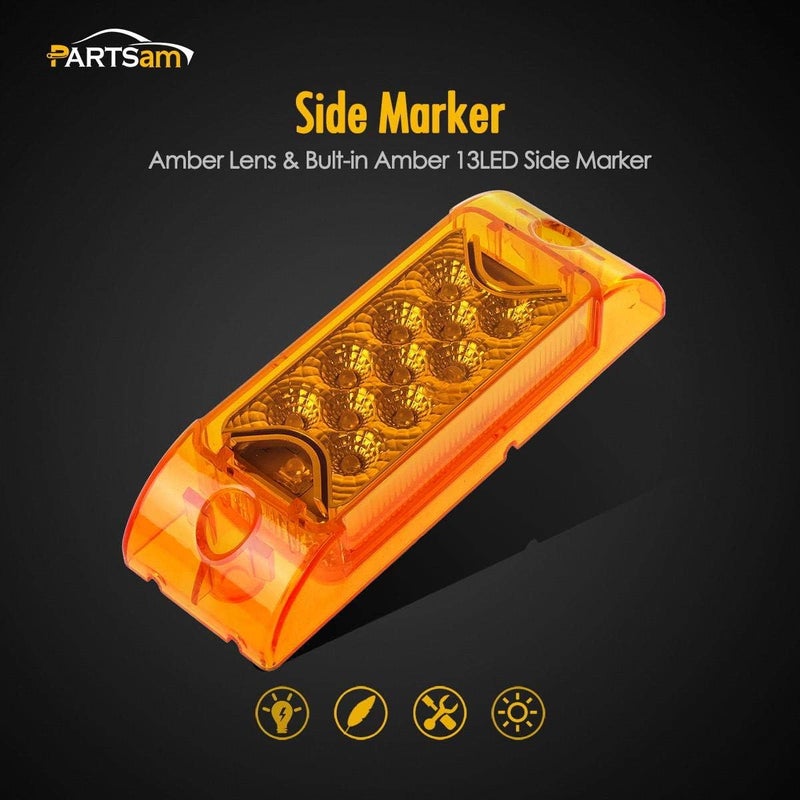 Partsam Amber Lens 2" x 6" Rectangular 13 Diode LED Marker Light with Reflector (Pack of 10) - Image 2