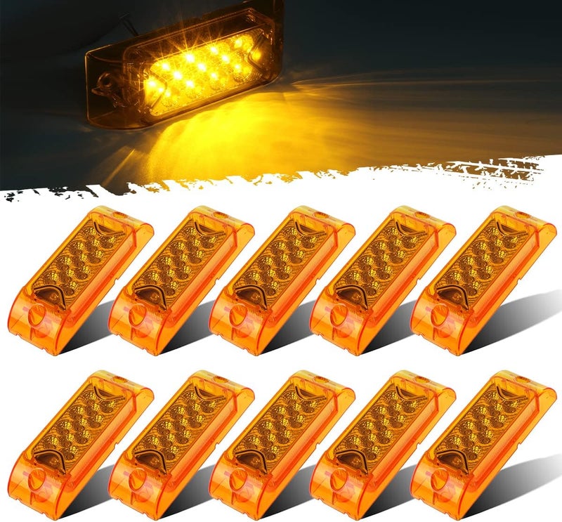 Partsam Amber Lens 2" x 6" Rectangular 13 Diode LED Marker Light with Reflector (Pack of 10) - Image 1