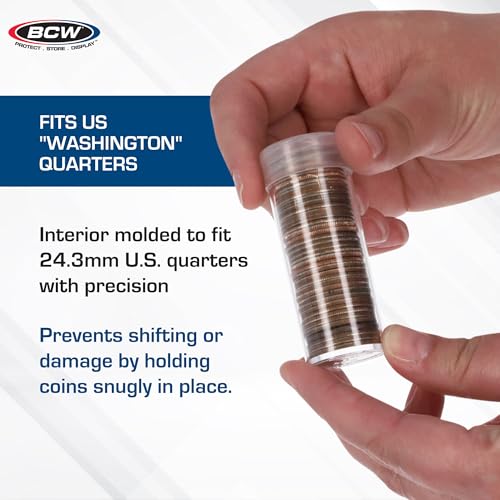 BCW Quarter Coin Storage Tubes - 10 Pack | Archival Quality Plastic Coin Holders, Screw-On Caps | Long-Term Coin Storage - Image 4