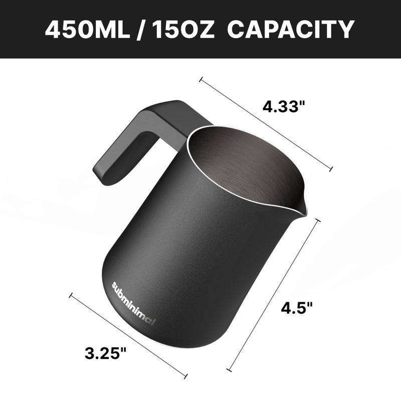 Subminimal FlowTip Milk Jug | Stovetop Milk Frothing, Foaming Pitcher for Premium Barista-Style Coffee at Home | Cappuccino & Latte Art Pouring Jug with Ergonomic Heat Resistant Handle | 450ml, Black - Image 4