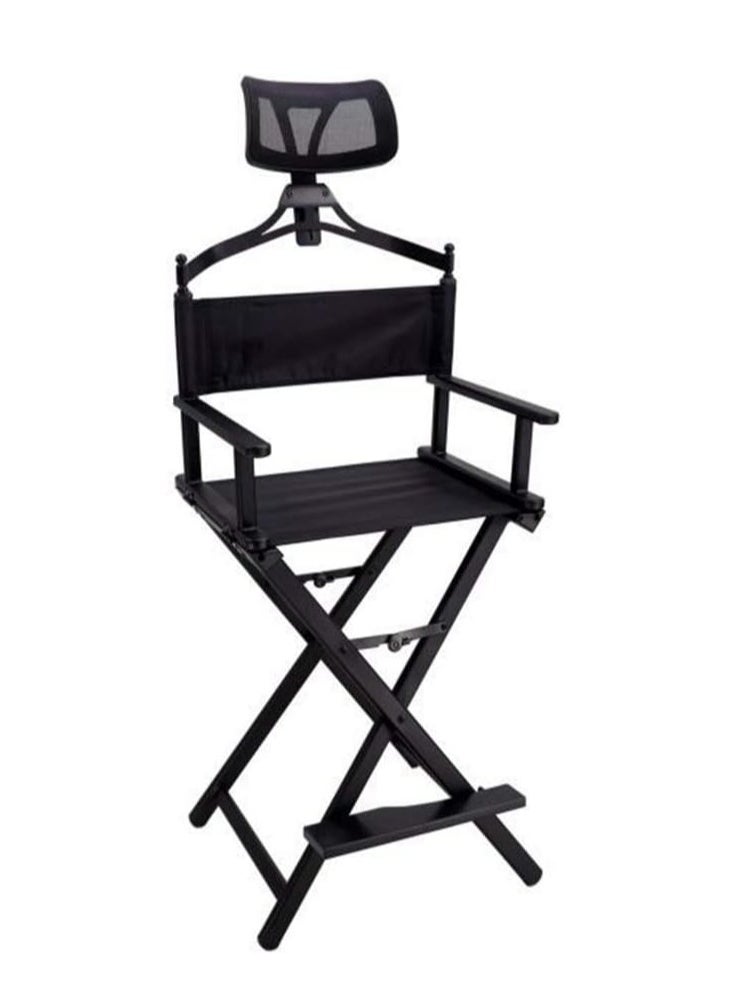 Foldable Makeup Chair Portable Director Chair with Headrest Lightweight Artist Chair Black 