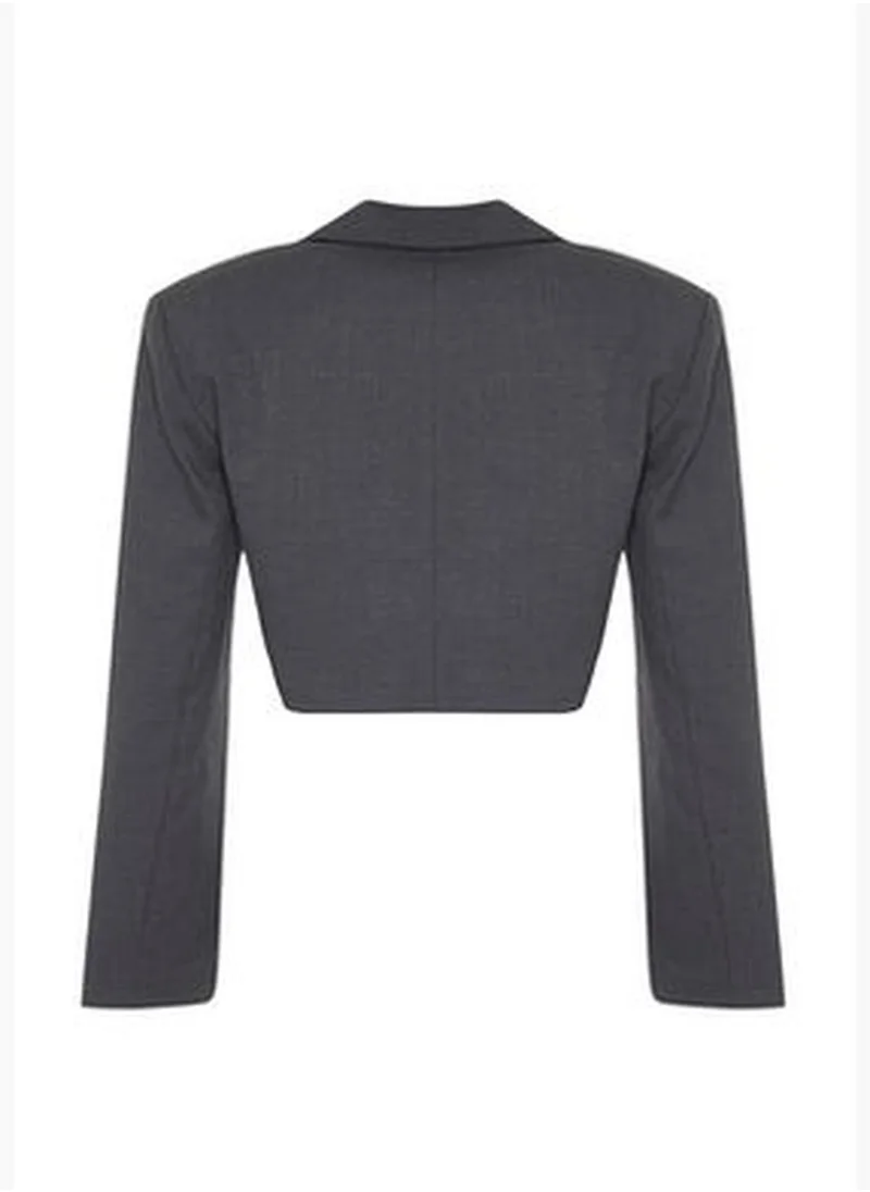 trendyol Anthracite Crop Pinstripe Polyviscon Woven Blazer Jacket TWOSS24BC00020