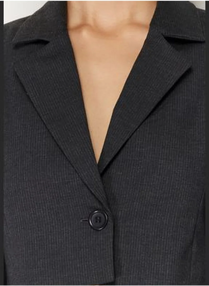 trendyol Anthracite Crop Pinstripe Polyviscon Woven Blazer Jacket TWOSS24BC00020