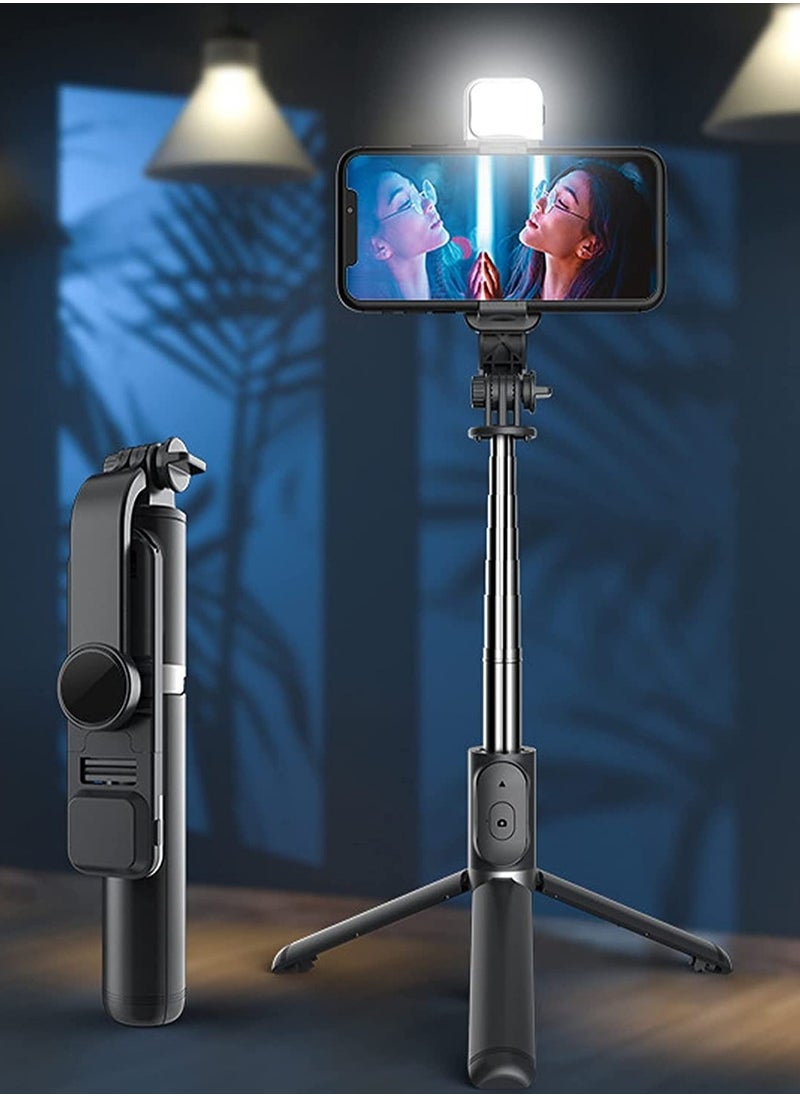 Generic - Portable Selfie Stick Tripod with Light with Detachable Bluetooth Remote,41 Inch Extendable Tripod Compatible with IPhone 13 Pro/12/11 Pro/Max/XS/XR/X and Samsung Galaxy S10/S9 Plus - Image 1