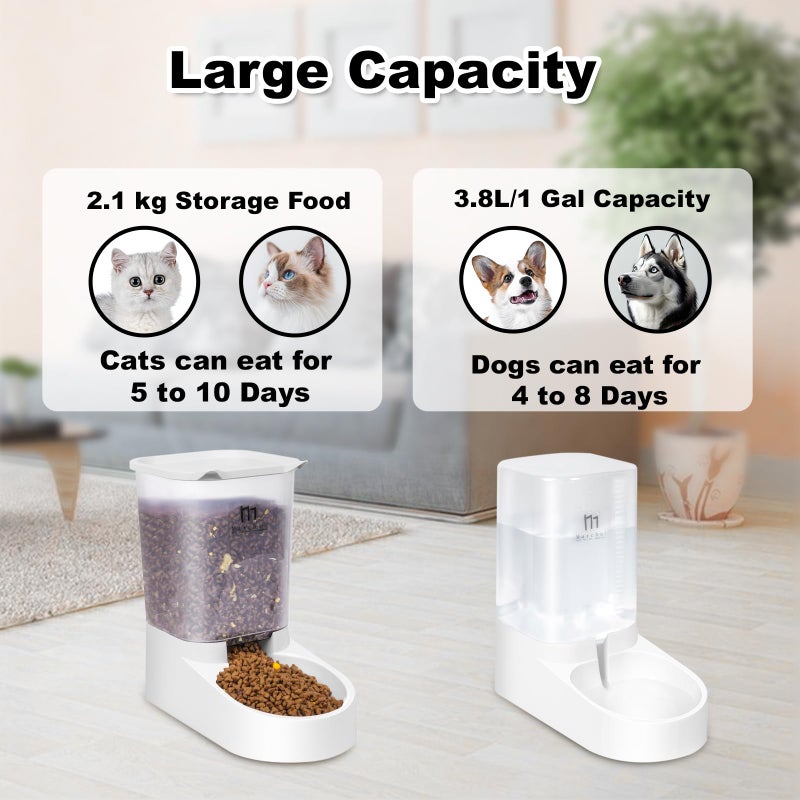 Marchul Dog Feeder, Gravity Cat Feeder and Water Dispenser Set, Automatic Pet Food Bowl and Waterer Large Capacity for Small Medium Pets Puppy Kitten Rabbit (1 Gallon / 3.8L) - Image 2
