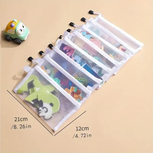 TOMATUS® Clear Cosmetic Bag, Hanging Mesh Toy Organizer Bags, Zipper Storage Pouches for Building Blocks, Puzzle Pieces & Baby Items, Wall Mounted Storage Solution (A6, 4PCS) - Image 3