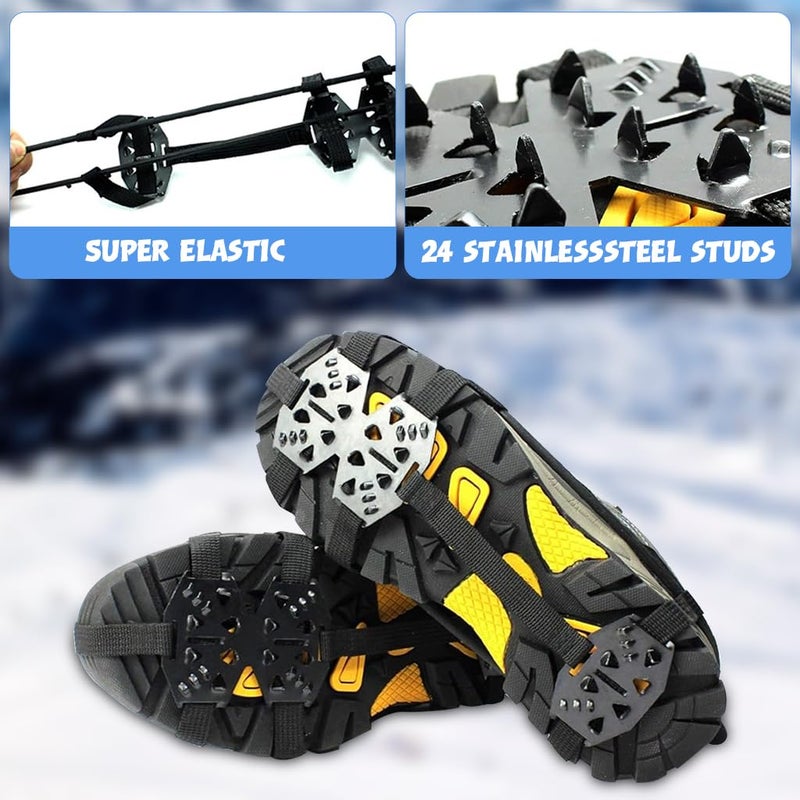 GUSTAVE ® 1 Pair Crampons for Shoes, Traction Cleats Ice Snow Grips for Women Men with 24 Steel Spikes, Shoe Talons Anti Slip Boots Spikes for Hiking, Fishing, Climbing Mountaineering, L - Image 4