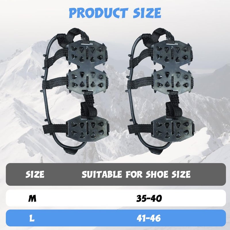 GUSTAVE ® 1 Pair Crampons for Shoes, Traction Cleats Ice Snow Grips for Women Men with 24 Steel Spikes, Shoe Talons Anti Slip Boots Spikes for Hiking, Fishing, Climbing Mountaineering, L - Image 2