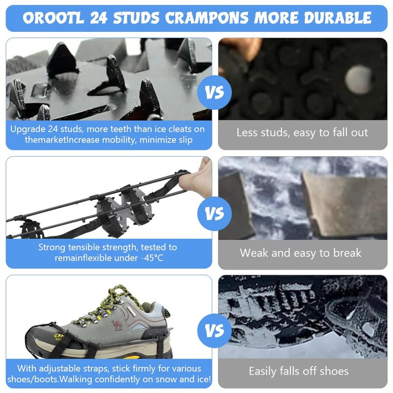 GUSTAVE ® 1 Pair Crampons for Shoes, Traction Cleats Ice Snow Grips for Women Men with 24 Steel Spikes, Shoe Talons Anti Slip Boots Spikes for Hiking, Fishing, Climbing Mountaineering, L - Image 5