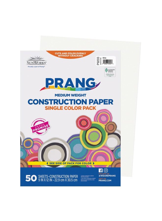 Prang (Formerly SunWorks) Construction Paper, White, 9" x 12", 50 Sheets - Image 1