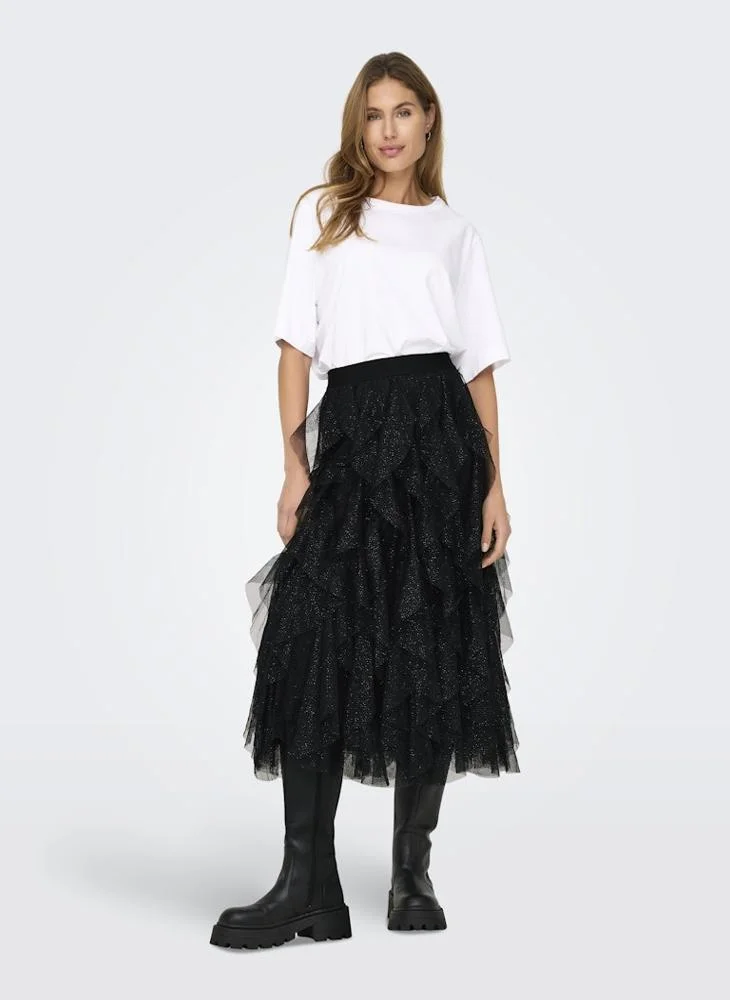 ONLY  Elastic waistband Glitter Frill Midi Skirt for Women | Best Price UAE