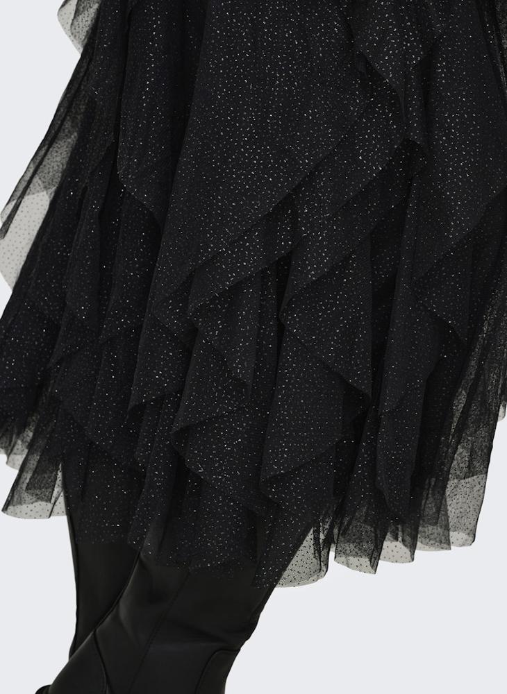 ONLY Elastic waistband Glitter Frill Midi Skirt - Image 4
