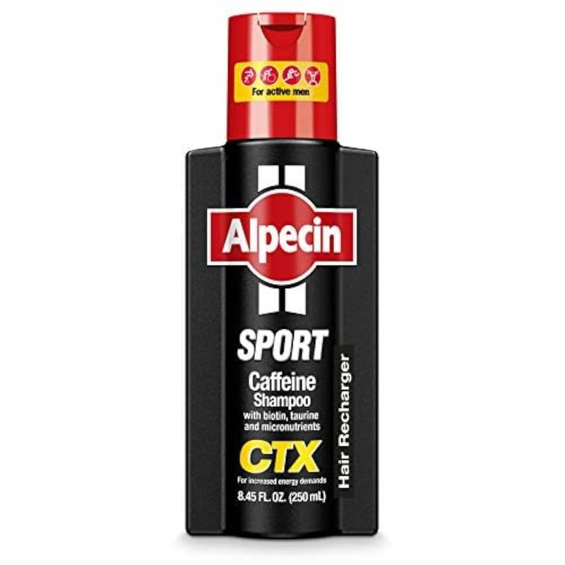 Alpecin CTX Sport Men's Caffeine Shampoo 8.45 fl oz, with Biotin, Niacin, Castor Oil, Taurine, Healthy Micronutrients, Natural Hair Growth, Hair Thickening, Thinning Hair, Active Lifestyle