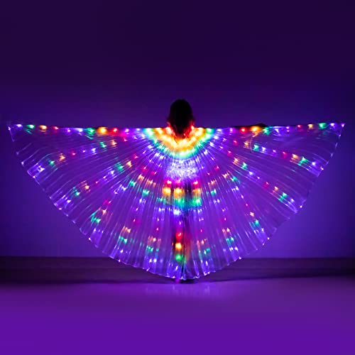 iMucci LED Lights Belly Dance Isis Wings Bellydance Glow Angel dance Wings with Telescopic Sticks Flexible Rods for Adults and Child Multicolor - Image 1