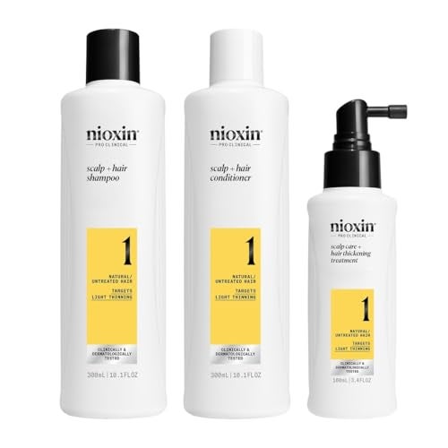 Nioxin Scalp  Hair Thickening System 1  For Natural or Untreated Hair with Light Thinning With Niacinamide and Biotin  Full Size  3 Month Supply