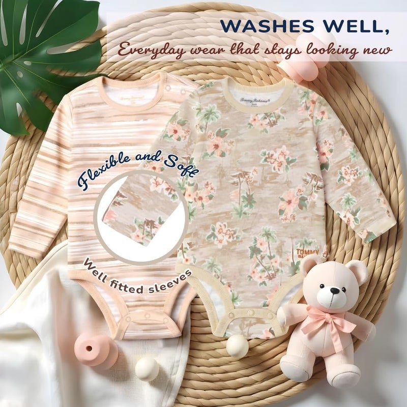 Tommy Bahama Baby 5-Piece Onesie Set - 100% Cotton Long Sleeve Bodysuit 5-Pack for Infant Boys and Girls - Image 3