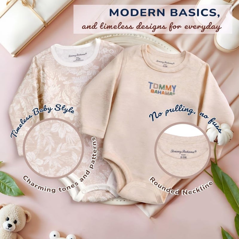 Tommy Bahama Baby 5-Piece Onesie Set - 100% Cotton Long Sleeve Bodysuit 5-Pack for Infant Boys and Girls - Image 2
