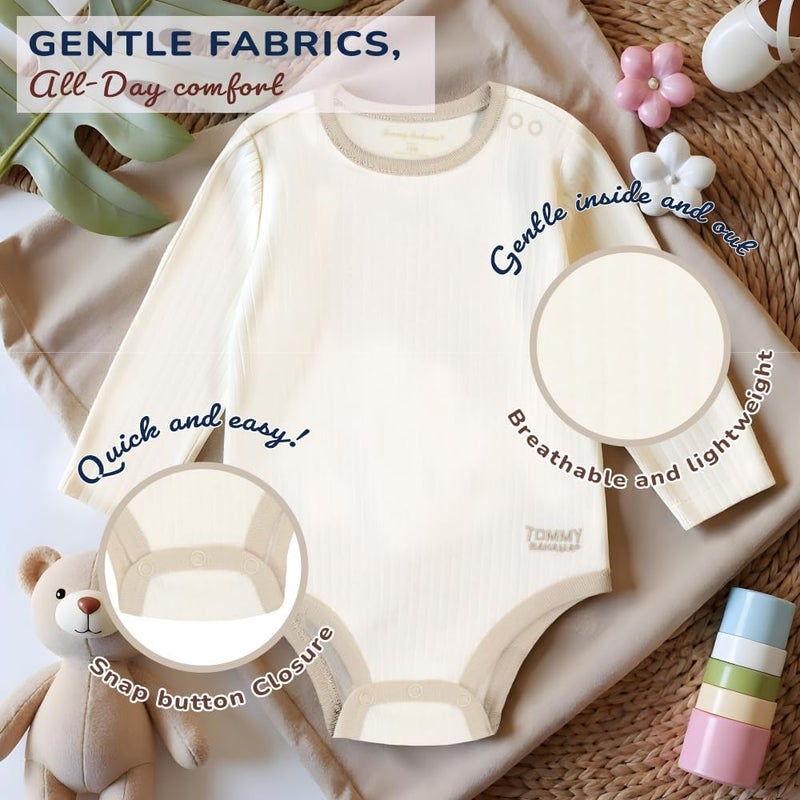 Tommy Bahama Baby 5-Piece Onesie Set - 100% Cotton Long Sleeve Bodysuit 5-Pack for Infant Boys and Girls - Image 4