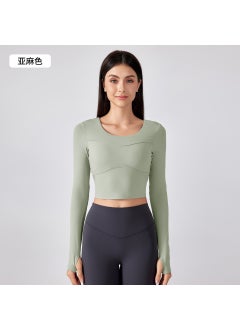 Womens Long Sleeve Yoga Crop Top DAW201 Flaxen