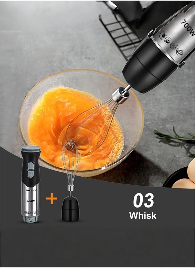 sokany 4 In 1 Hand Blender,700W Immersion Hand Blender,Stainless Steel Stick Blender with 2-Speed, 800 ml Mixing Beaker with Lid, 800 ml Chopper, Whisk and Frother for Soup, Baby Food and Smoothies,SK-748-4  - Image 4