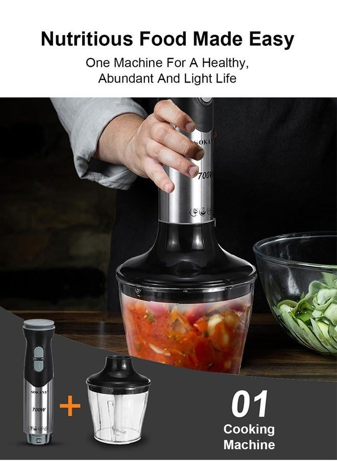 sokany 4 In 1 Hand Blender,700W Immersion Hand Blender,Stainless Steel Stick Blender with 2-Speed, 800 ml Mixing Beaker with Lid, 800 ml Chopper, Whisk and Frother for Soup, Baby Food and Smoothies,SK-748-4  - Image 2