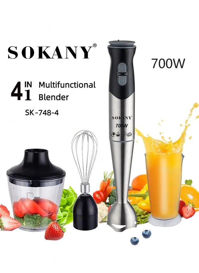 sokany 4 In 1 Hand Blender,700W Immersion Hand Blender,Stainless Steel Stick Blender with 2-Speed, 800 ml Mixing Beaker with Lid, 800 ml Chopper, Whisk and Frother for Soup, Baby Food and Smoothies,SK-748-4  - Image 1