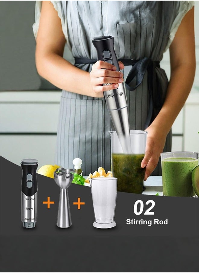 sokany 4 In 1 Hand Blender,700W Immersion Hand Blender,Stainless Steel Stick Blender with 2-Speed, 800 ml Mixing Beaker with Lid, 800 ml Chopper, Whisk and Frother for Soup, Baby Food and Smoothies,SK-748-4  - Image 3