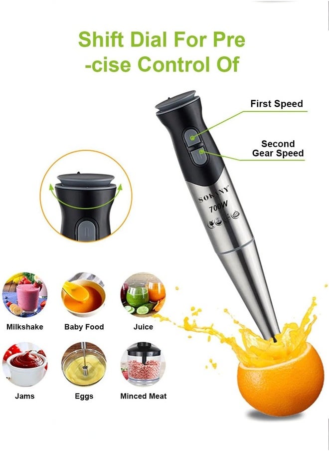 sokany 4 In 1 Hand Blender,700W Immersion Hand Blender,Stainless Steel Stick Blender with 2-Speed, 800 ml Mixing Beaker with Lid, 800 ml Chopper, Whisk and Frother for Soup, Baby Food and Smoothies,SK-748-4  - Image 5