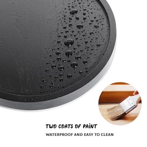 zoocatia Round Decorative Tray Wood Bathroom Counter Organizer Farmhouse Kitchen Decor Wooden Riser for Soap Dish, Perfume, Candle, Sponge, 10" - Black - Image 5