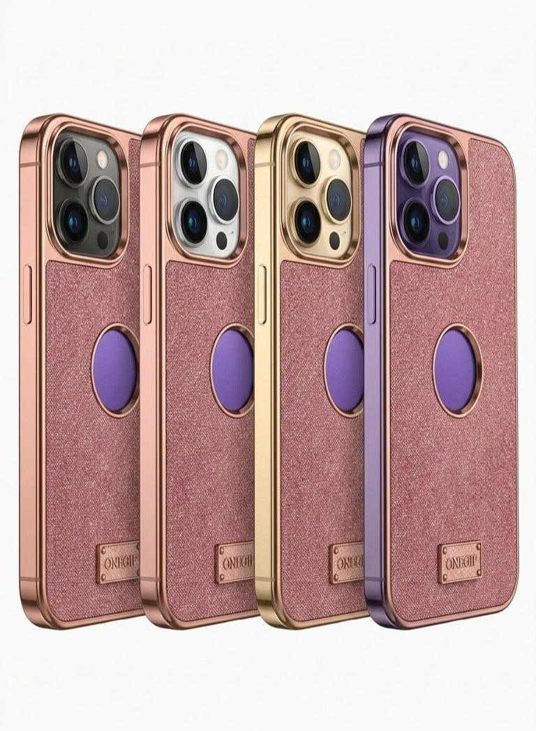 أتش أم سي جراب فاخر بإطار معدني لهاتف iPhone 14 Pro Max بتصميم قماش فاخر ذي ملمس مميز - Image 1