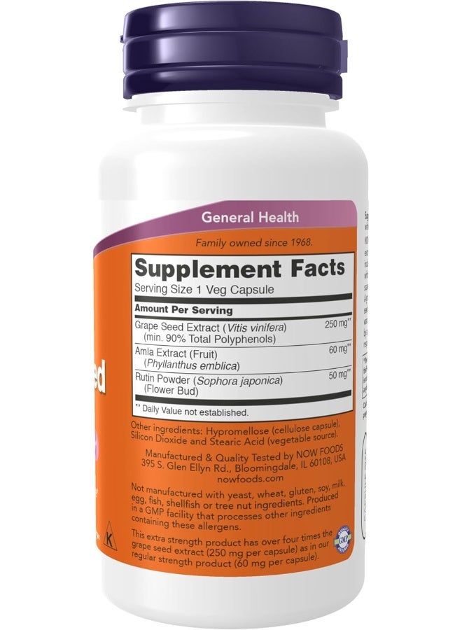 Now Foods, Grape Seed, Extra Strength, 250 mg, 90 Veg Capsules - Grapeseed - Image 2