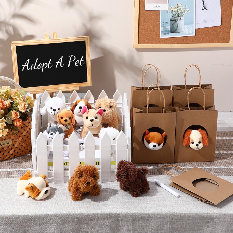 Arrowbash 36 Pcs Mini Plush Stuffed Animals Set with 10 White Plastic Fence 12 Kraft Paper Gift Bags Wooden Mini Chalkboard Signs Chalk Marker for Animal Adopt a Pet Theme Birthday Party(Classic) - Image 3