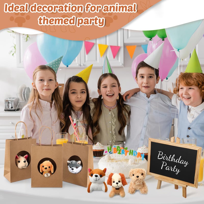 Arrowbash 36 Pcs Mini Plush Stuffed Animals Set with 10 White Plastic Fence 12 Kraft Paper Gift Bags Wooden Mini Chalkboard Signs Chalk Marker for Animal Adopt a Pet Theme Birthday Party(Classic) - Image 4