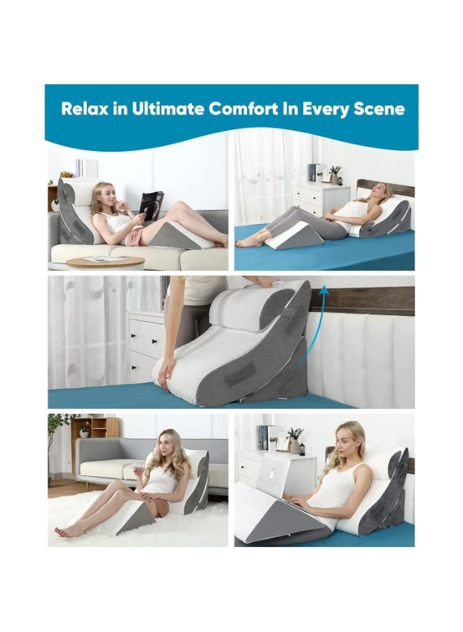 جورفنت مجموعة وسائد إسفينية طبية للسرير مكونة من 4 قطع، وسادة إسفنجية لما بعد الجراحة، وسادة دعم مثلثة قابلة للتعديل، وسائد إسفينية من إسفنج الذاكرة، وسادة إسفينية قابلة للتعديل لتخفيف آلام الجسم والظهر والساق - Image 5