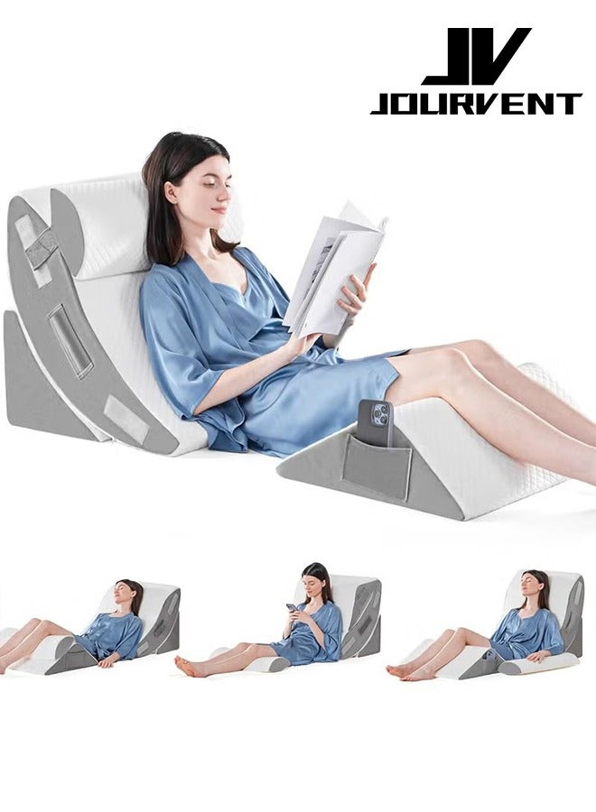 جورفنت مجموعة وسائد إسفينية طبية للسرير مكونة من 4 قطع، وسادة إسفنجية لما بعد الجراحة، وسادة دعم مثلثة قابلة للتعديل، وسائد إسفينية من إسفنج الذاكرة، وسادة إسفينية قابلة للتعديل لتخفيف آلام الجسم والظهر والساق - Image 1