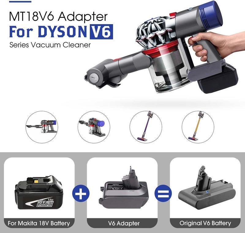 BTRUI محول بطارية Dyson V6 لبطارية Makita 18V ليثيوم لمكنسة Dyson V6 Animal + Fluffy DC58 DC59 DC61 DC62 SV06 اليدوية (محول MT18V6) - Image 2