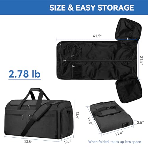 Bukere Garment Duffle Bags for Travel, Bukere Convertible Carry on Garment Duffel Bag for Men Women, Shoe Compartment, 2 in 1 Hanging Dress Suitcase Suit Travel Bags, Midnight Grey - Image 3