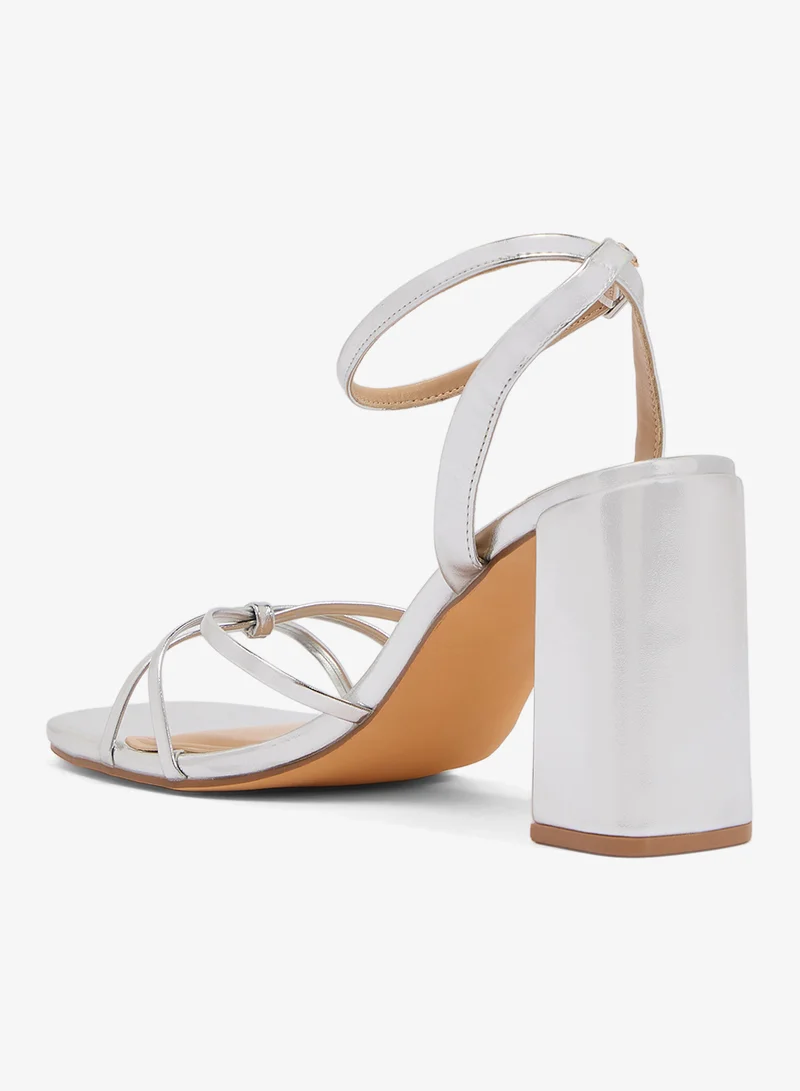Truffle Silver pu High Block Heel Strap Detail Sandals for Women | Best Price UAE