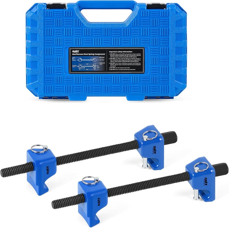 Orion Motor Tech مجموعة أدوات ضغط نوابض قضبان ماكفرسون من شركة أوريون موتور تك ( Macpherson Strut Spring Compressor Tool Set) بنطاق عمل يصل إلى 10.5 بوصة، تتضمن أدوات ضغط مزدوجة لنوابض الأسلاك ذات الحمل الثقيل بقاعدة مربعة بقطر 1/2 بوصة، بالإضافة إلى مجموعة أدوات سداسية الشكل (Hex Auto Tool Set) لأعمال النظام التعليقي، باللون الأزرق. - Image 1