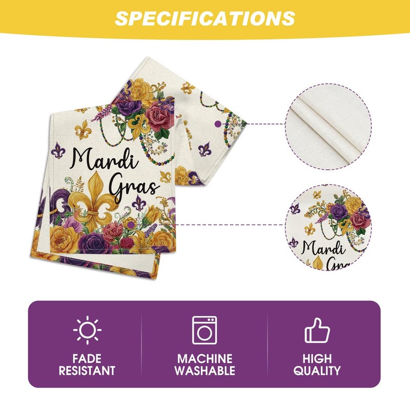 Artoid Mode Floral Bead Iris Mardi Gras Table Runner, Seasonal Carnival Kitchen Dining Table Decoration for Home Party Decor 13x72 Inch - Image 5