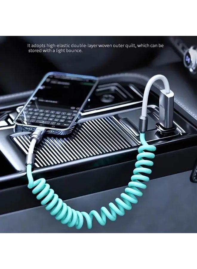 كابل حلزوني USB إلى Type-C سريع الشحن للغاية باللون الأزرق الداكن والأصفر الفاتح - Image 5