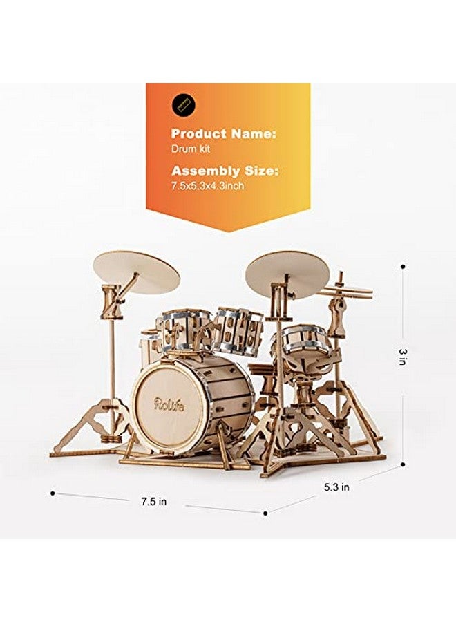 Rolife Rolife 3D Wooden Puzzles Model Kit for Adults and Teens to Build Musical Instrument Series (Drum kit) - Image 5