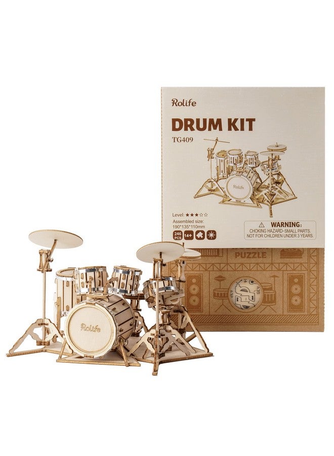 Rolife Rolife 3D Wooden Puzzles Model Kit for Adults and Teens to Build Musical Instrument Series (Drum kit) - Image 1