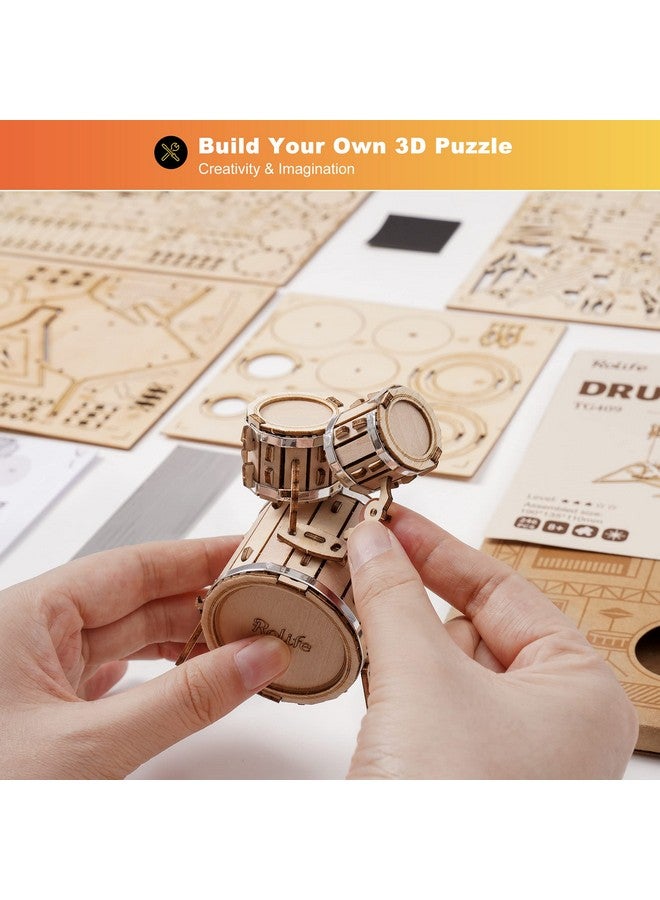 Rolife Rolife 3D Wooden Puzzles Model Kit for Adults and Teens to Build Musical Instrument Series (Drum kit) - Image 3