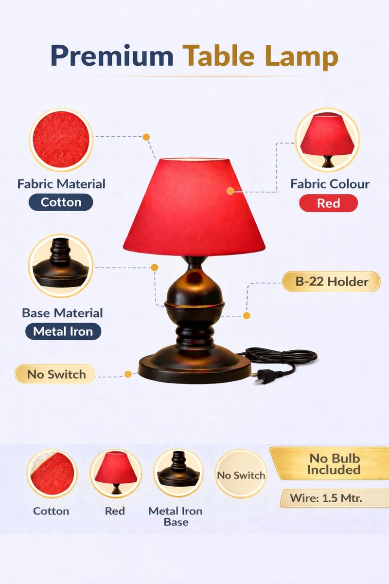 tu casa Metal Table Lamp Printed Red Shades for Home Decor Modern Bedside & Study Lamp for Bedroom Living Room Fancy Portable Desk Light Housewarming & Festive Gift (10x10x10 in.) Bulb Not Inluded - Image 4