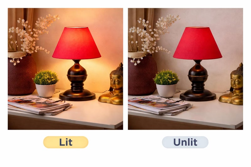 tu casa Metal Table Lamp Printed Red Shades for Home Decor Modern Bedside & Study Lamp for Bedroom Living Room Fancy Portable Desk Light Housewarming & Festive Gift (10x10x10 in.) Bulb Not Inluded - Image 3