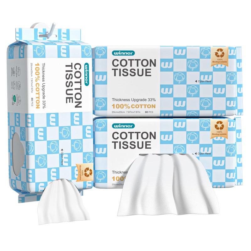 Winner Soft Face Towels, Upgraded Thicker 100% USDA Biobased Facial Towels with Hangable Design, Unscented and Gentle on Sensitive Skin, Disposable Facial Towelettes (240 Count, Pack of 3) - Image 1