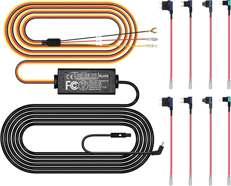 pelsee مجموعة توصيل كاميرا داش Pelsee P1 Duo - كابل شحن 12V-24V إلى 5V مع أسلاك فيوز وأداة تركيب - Image 1